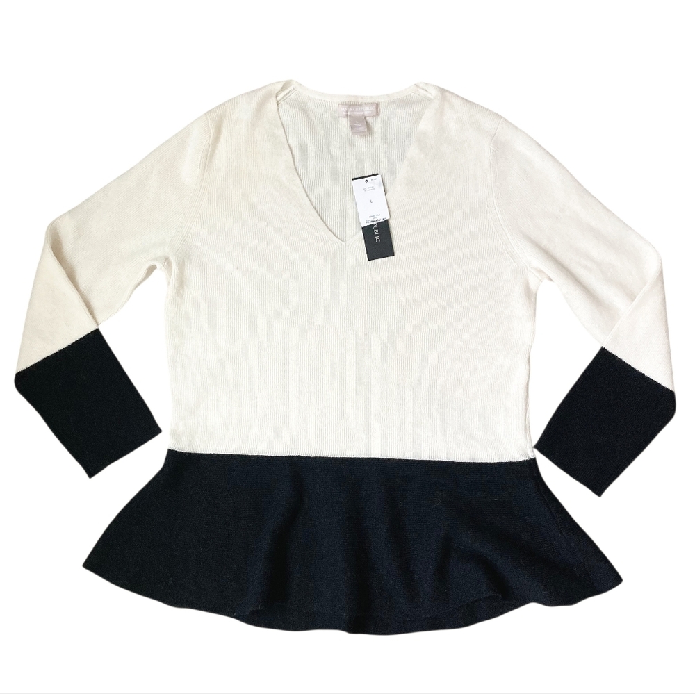 Banana Republic Cashmere wool blend V neck peplum sweater L minimalist feminine - Picture 12 of 15
